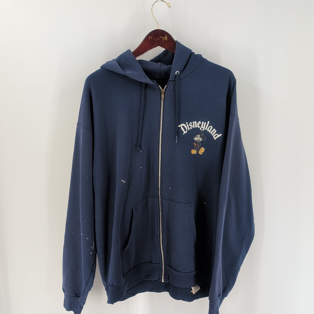 Vintage Disneyland Graphic 1955 Mickey Mouse Zip Up‎ Hoodie Navy Blue Size L